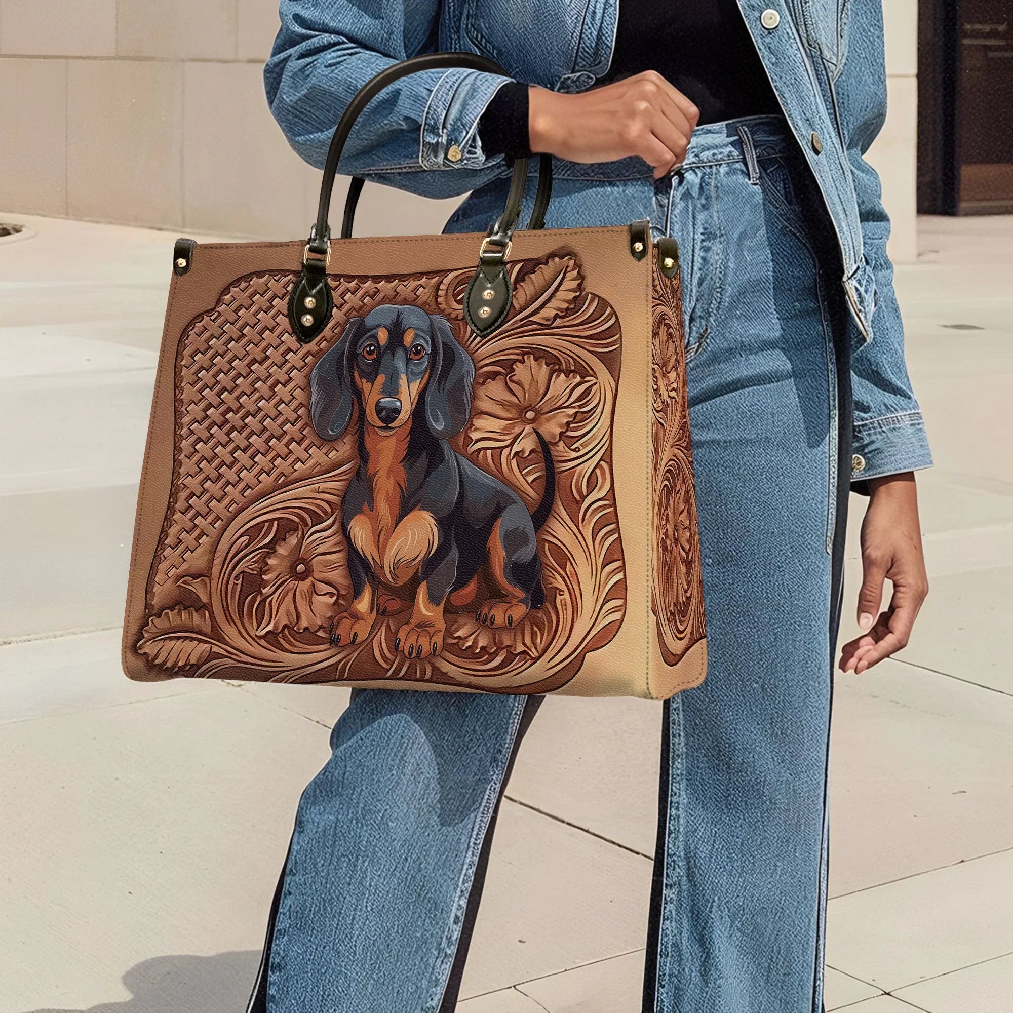 DachyCharm Leather Bag Dachshund Strength